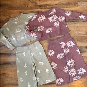Two Floral Kids Matching Sets - Sage and Mauve